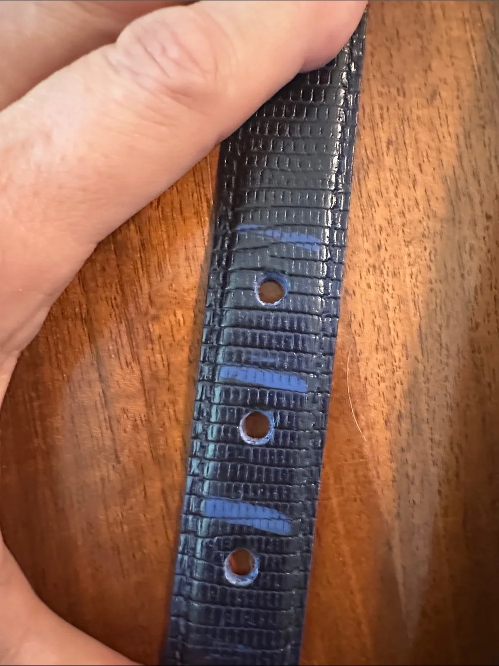 Dark Navy Blue Textured Square-Buckle Faux Leather Belt
